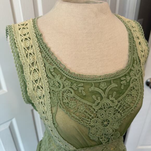 Sundance Dress NO SLIP Green Fairy Boho Coquette Lace Festival See Measurements - Picture 10 of 12